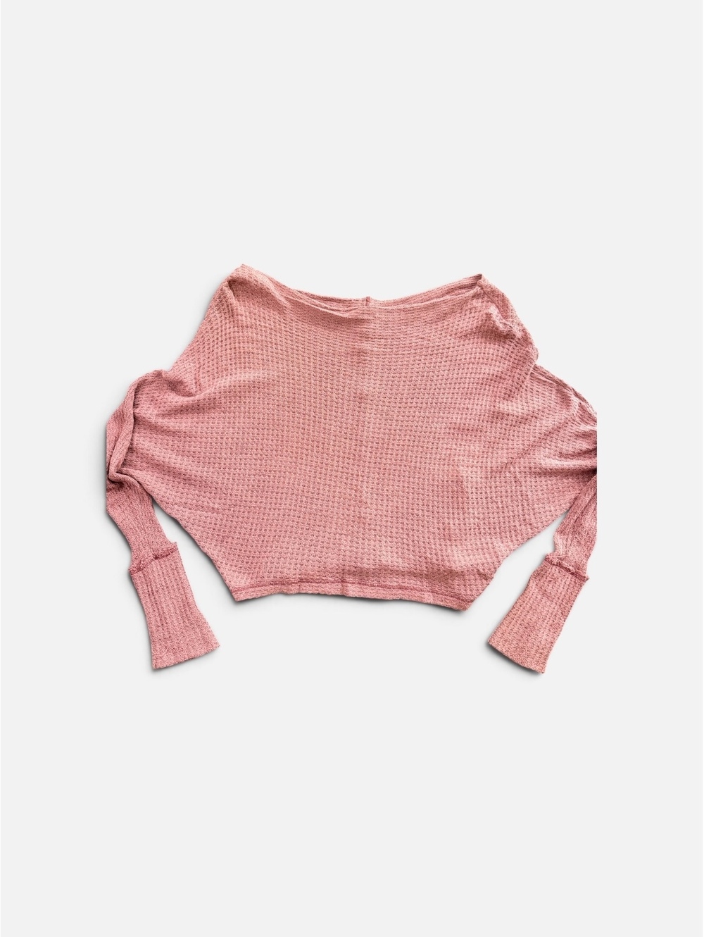 Free People Pink Waffle Knit Long Sleeve Crop Top Size S